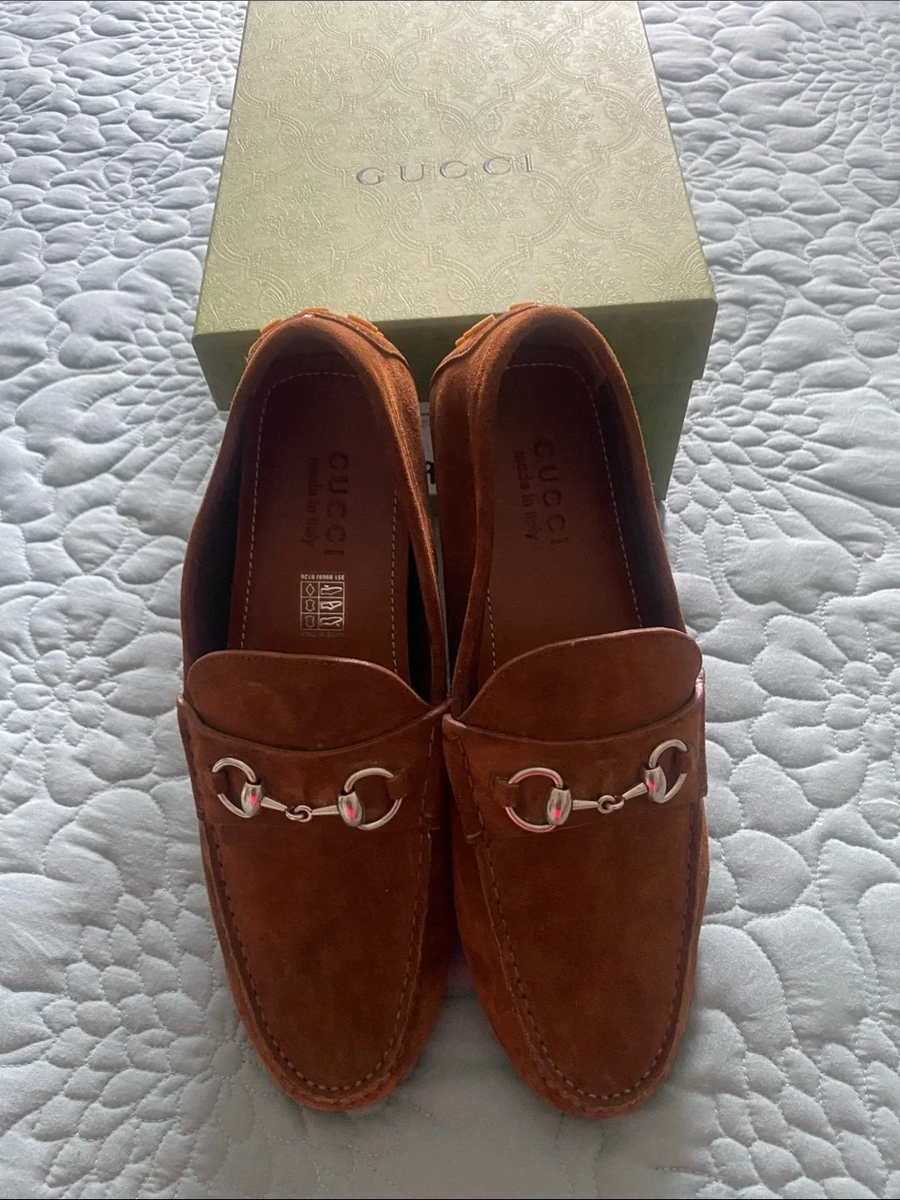 Gucci Brown Suede Horsebit Driving Loafers retail $930